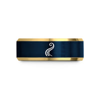 unique ring present ideas – gold & blue tungsten tentacle curve wedding band