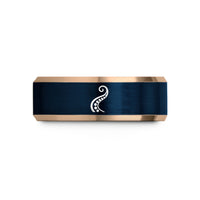 personalized tungsten rings – rose gold & blue tungsten tentacle curve wedding band
