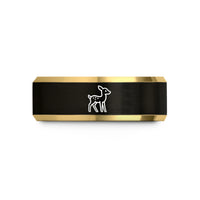 custom engraved rings present – black & gold tungsten fawn wedding band