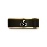best rings for wife – black & gold tungsten school building wedding band