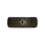 women’s band ring style – gunmetal & black tungsten first aid cross wedding band