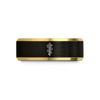 engraved jewelry for her – black & gold tungsten rod of asclepius wedding band