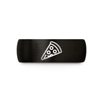 engraved couple bands – black & gold tungsten pizza slice wedding band