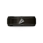 engraved couple bands – black & gold tungsten pizza slice wedding band