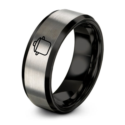 Stockpot – Tungsten Wedding Band, 8 mm, Black, Grey Comfort-Fit Unisex