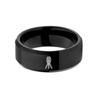 engraved couple ring set – black tungsten total station wedding band