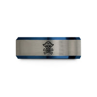 his and hers jewelry – black & blue & gray tungsten tricorn skull wedding band