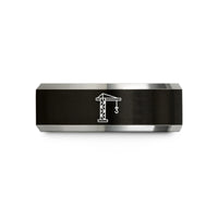 tungsten rings for men – black & grey tungsten tower crane wedding band