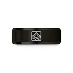 engraved rings for couples – black tungsten valley lines peak wedding band