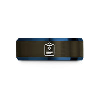 custom engraved rings – gunmetal & blue tungsten medical clipboard wedding band