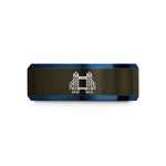unique presents for him – gunmetal & blue tungsten tower bridge wedding band
