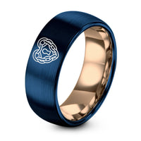 Gifts for Him Christmas – rose gold & blue tungsten link keyhole ring