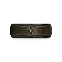 custom engraved wedding bands – gunmetal & black tungsten ice axe wedding band