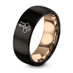 Gifts for Him Her – black & rose gold tungsten infinity violin bow ring