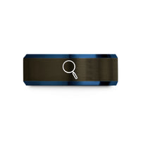 engraved rings for couples – gunmetal & blue tungsten magnifying glass wedding band