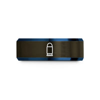 custom rings for men – gunmetal & blue tungsten cartridge wedding band