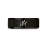 engraved rings for him – black tungsten jumping fence wedding band