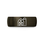 engraved rings for men – gunmetal & black tungsten barn silo wedding band