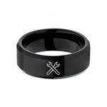 custom bands for couples – black tungsten crossed wrenches wedding band