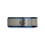 best presents for guys – black & blue & grey tungsten origami swan wedding band