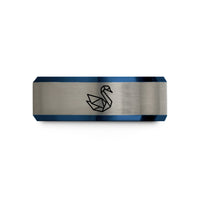 best presents for guys – black & blue & grey tungsten origami swan wedding band