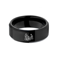 unique rings for couples – black tungsten pit stop crew wedding band