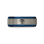 personalized presents for him – blue & grey tungsten beach umbrella wedding band