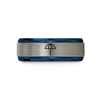 personalized presents for him – blue & grey tungsten beach umbrella wedding band