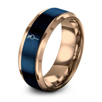 Gifts for Him Wedding – blue & rose gold tungsten cherry skewer ring
