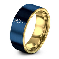 engraved wedding rings him – gold & blue tungsten cherry skewer ring