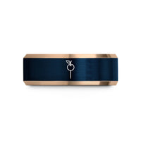 engraved wedding rings him – rose gold & blue tungsten cherry skewer wedding band
