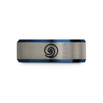 engraved rings for couples – black & blue & silver tungsten spiral wave wedding band