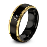 men’s bridal tungsten rings – black & gold tungsten tent campfire ring