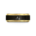 engraved rings for couples – black & gold tungsten tent campfire wedding band