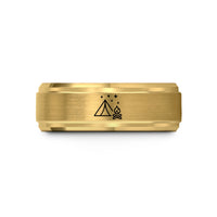 custom engraved bands men – gold tungsten tent campfire wedding band