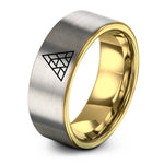 men’s wedding band styles – gold & gray tungsten triangle mosaic ring
