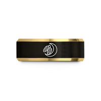 couples wedding bands – black & gold tungsten dates crescent wedding band