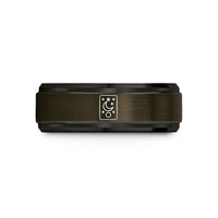 engraved couple rings – gunmetal & black tungsten tarot card back wedding band