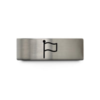 engraved rings for couples – gold & gray tungsten black flag wedding band