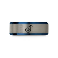 anniversary present ideas men – blue & grey tungsten curly arrow wedding band