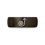 tungsten bands for couples – gunmetal & blue tungsten curly arrow wedding band