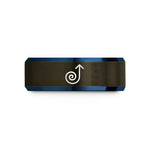 tungsten bands for couples – gunmetal & blue tungsten curly arrow wedding band