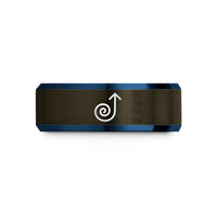 tungsten bands for couples – gunmetal & blue tungsten curly arrow wedding band