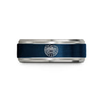 men’s groom wedding ring – blue & silver tungsten prismatic spring wedding band