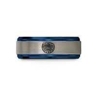 engraved ring for men – blue & grey tungsten prismatic spring wedding band