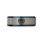 engraved ring for men – blue & silver tungsten prismatic spring wedding band