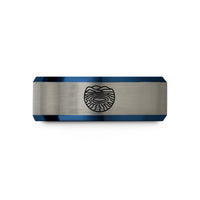 engraved ring for men – blue & silver tungsten prismatic spring wedding band