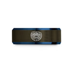 anniversary present for him – gunmetal & blue tungsten prismatic spring wedding band