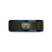 anniversary present for him – gunmetal & blue tungsten prismatic spring wedding band