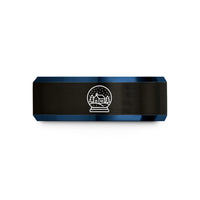 tungsten rings for him – black & blue tungsten snowglobe scene wedding band